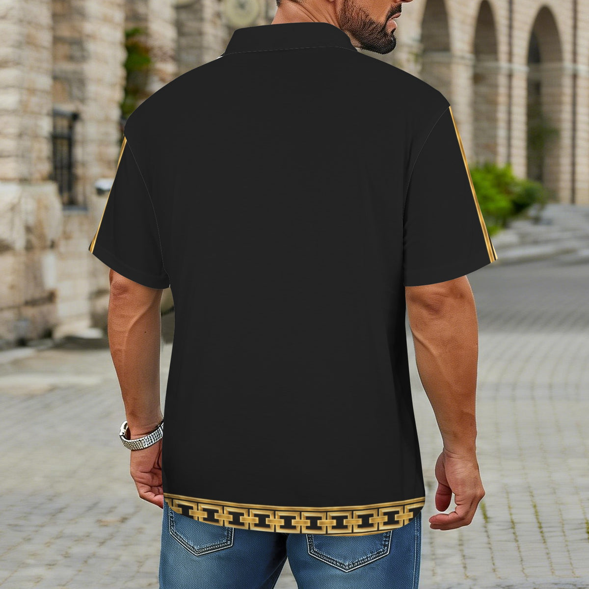 Giamorae' Mens Polo Black Zipper Polo Shirt