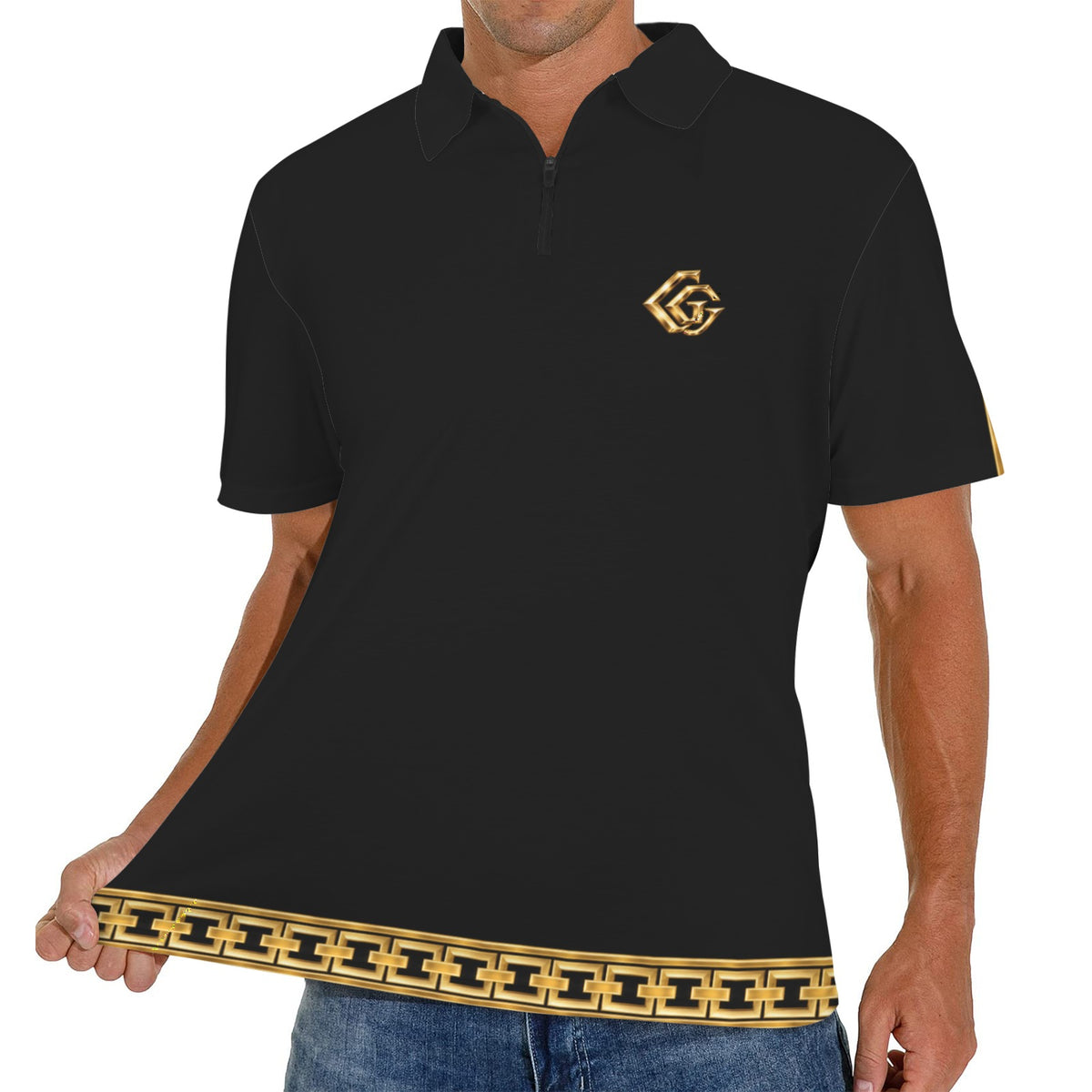 Giamorae' Mens Polo Black Zipper Polo Shirt