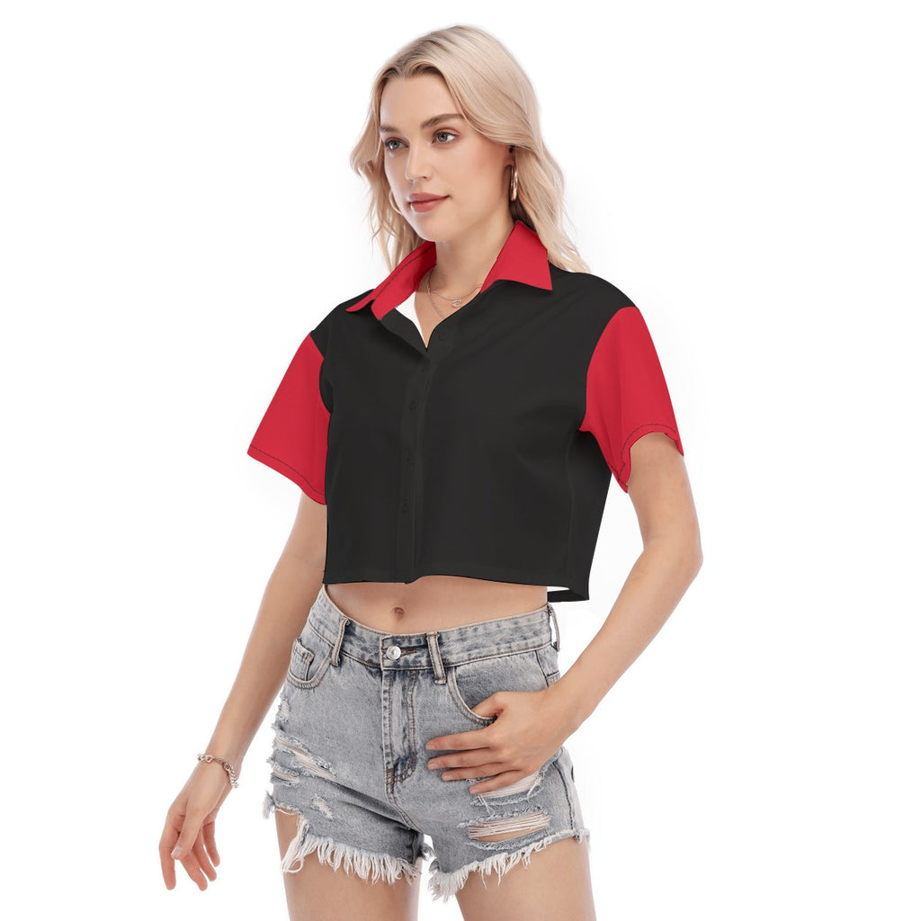 Black and Red Women's Cropped Shirt