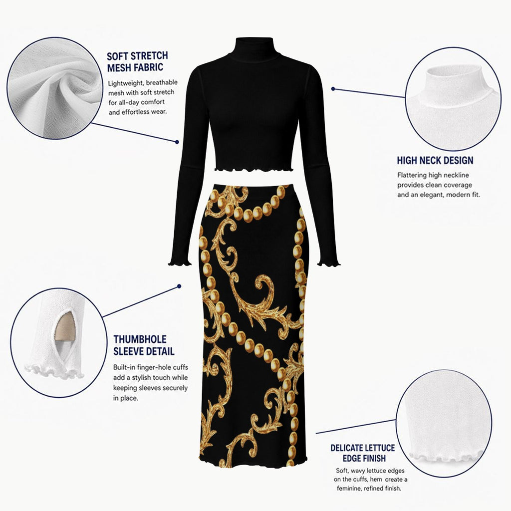 NDO Lux Women's High Neck Skirt Set With Thumb Hole