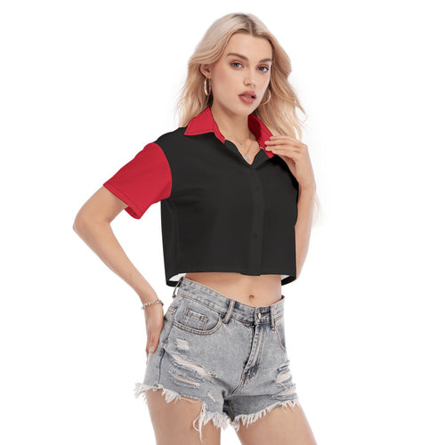 Black and Red Women's Cropped Shirt