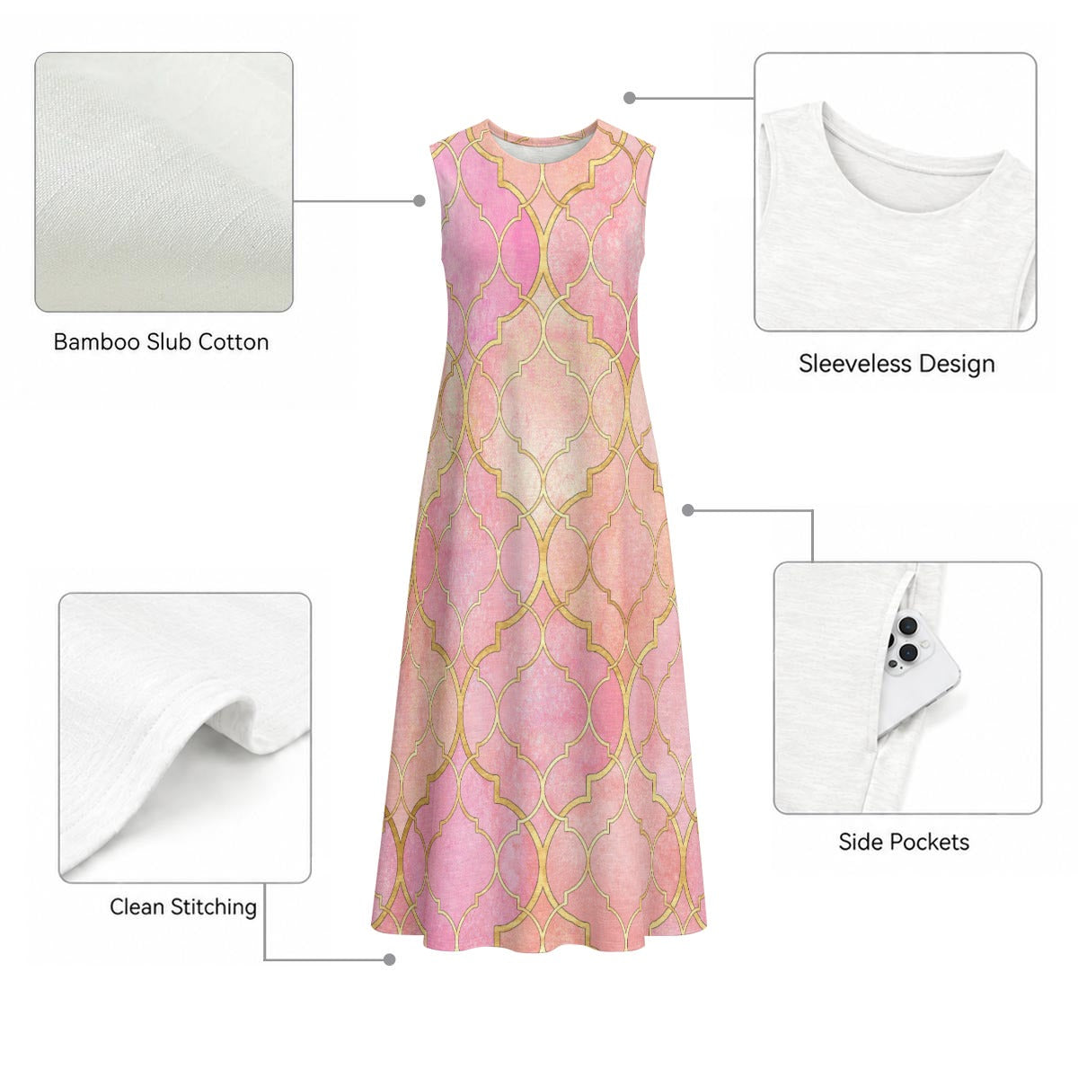 Breezy Women's Sleeveless Dress With Pocket|140GSM Slub Cotton