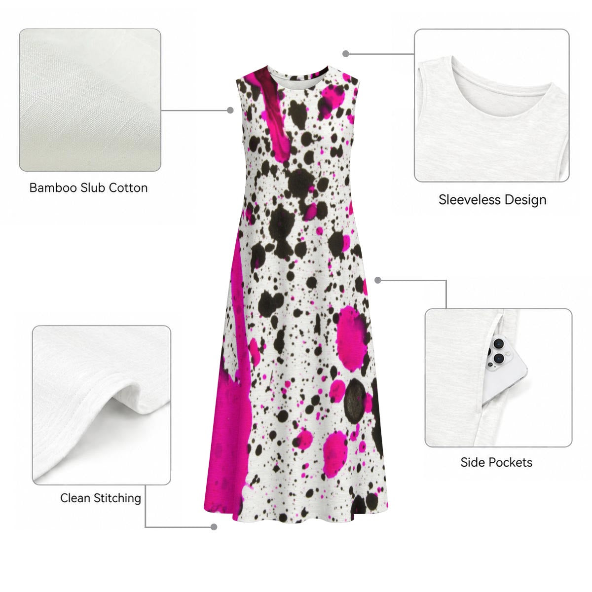 Chic Women's Sleeveless Dress With Pocket|140GSM Slub Cotton