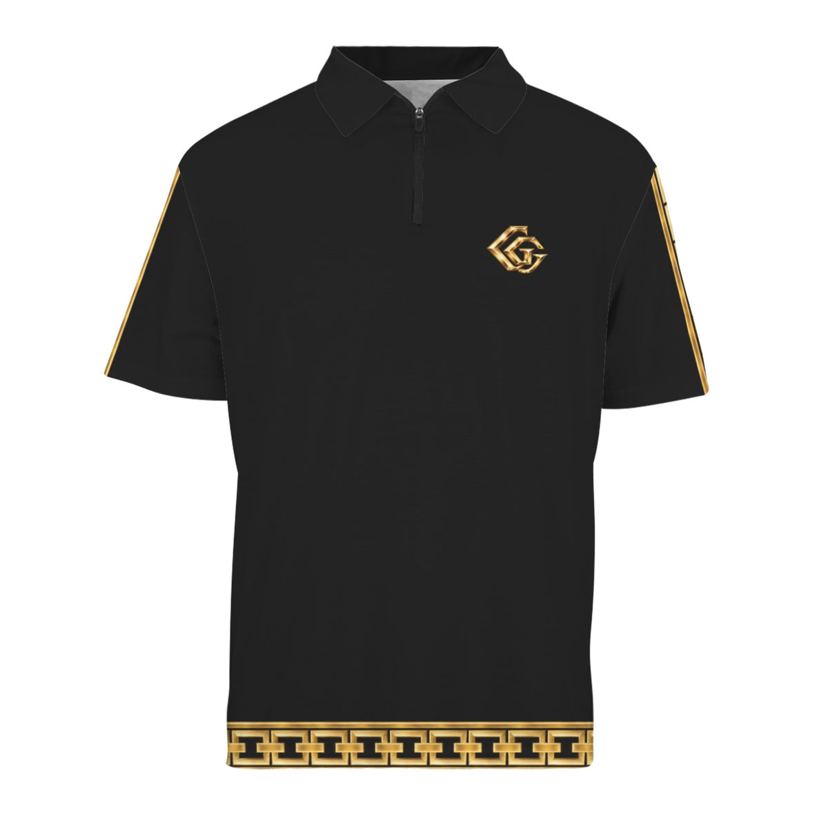 Giamorae' Mens Polo Black Zipper Polo Shirt